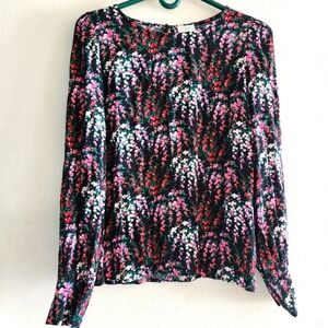 J. Crew Factory Floral Puff Long Sleeve Women's Size S Top Multicolored Blouse